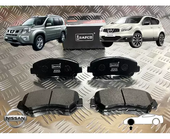 Тормозные колодки передние Nissan Qashqai (J10E), Nissan X-Trail II (T31) Juke (F15) 1.6; Teana II (J32); BAPCO BP0638 TRW GDB3467 OEM AY040NS132,