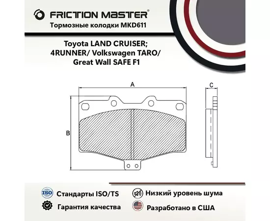 Тормозные колодки FRICTION MASTER MKD611 для автомобиля Тойота 4 Ранер 2 (N130) 08.87-03.96